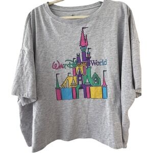 Disney Parks Walt Disney World Castle Oversized Crop Top Medium Gray Tee NWOT